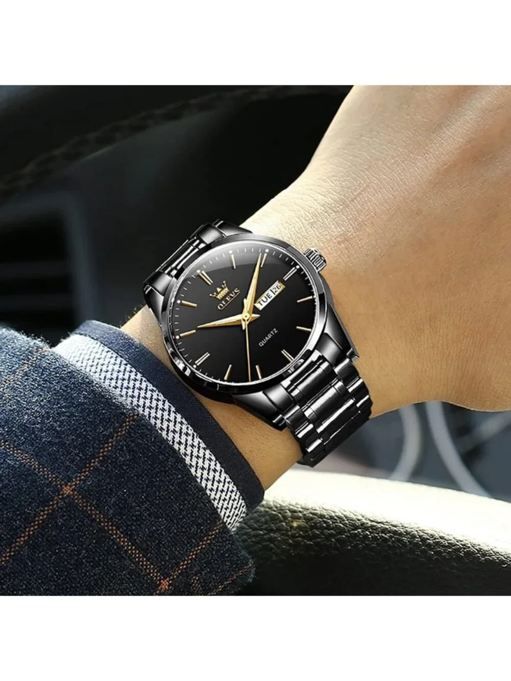Men's Black Analog Quartz Stainless Steel Luxury Luminous Waterproof Round Watch